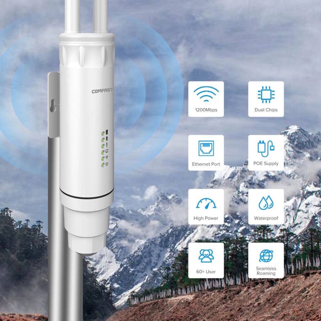 مكرر WiFi خارجي Comfast AC1200 للاستخدام المنزلي والتجاري بثبات عالي وأمان WPA2