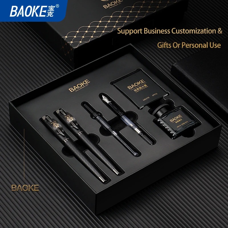 مجموعة أقلام BAOKE T18 الفاخرة، تشمل أقلام حبر وأقلام دوارة، بتصميم أنيق وجودة عالية، مثالية للاستخدام المكتبي أو كهدية فاخرة.
