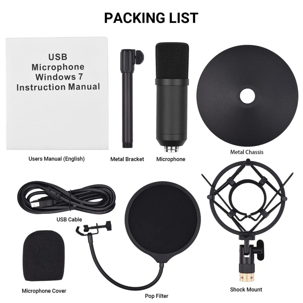 ميكروفون STLF مكثف USB موصول بالحاسوب مباشرة بدون برامج إضافية، جاهز للتسجيل الفوري.